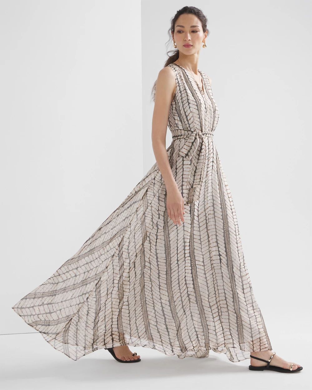 Women White Chevron Stappy Maxi Dress